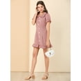 thumbnail image 4 of Unique Bargains Femmes Volants Peter Pan Col Casual Bouton vers le Haut Damier Robe, 4 of 6