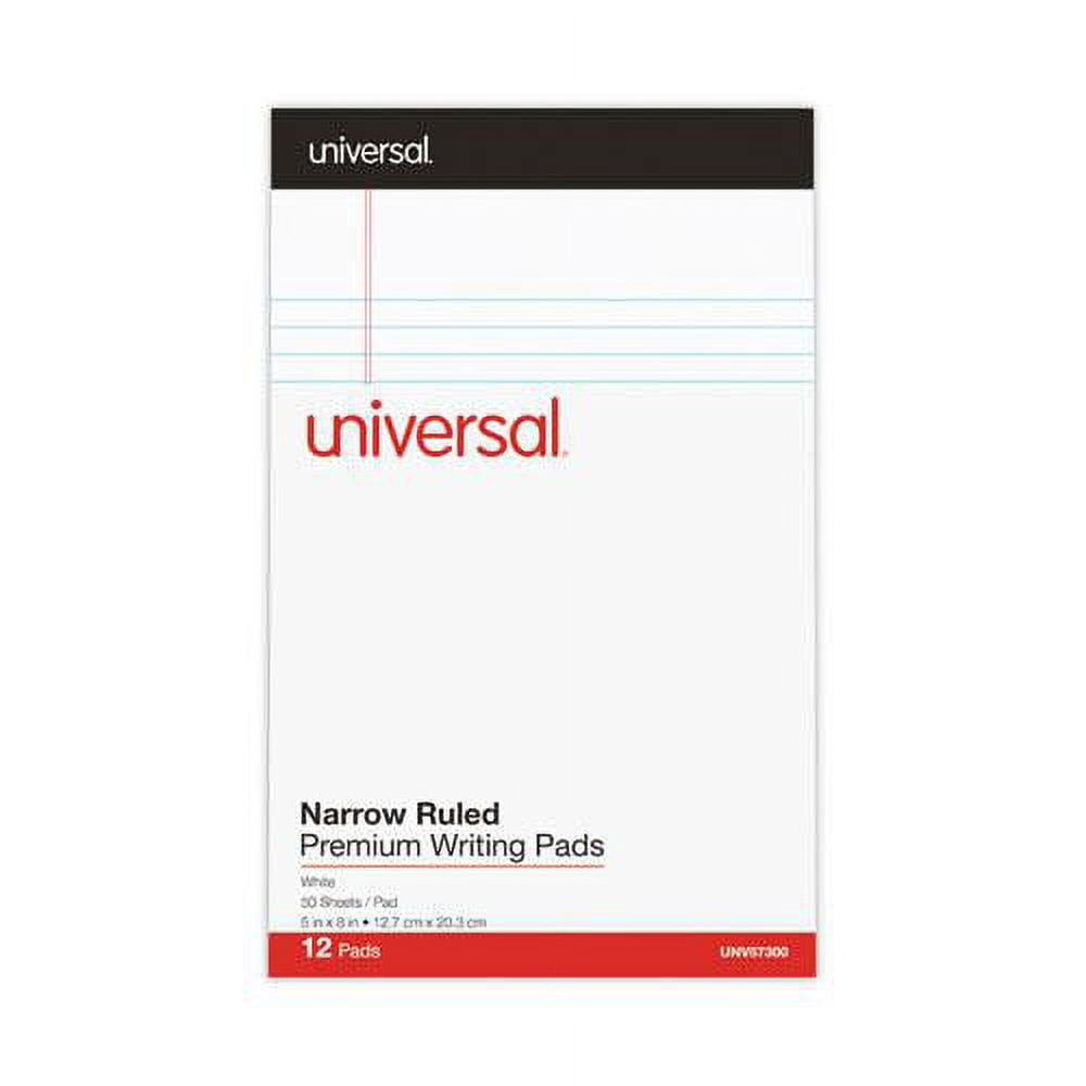 Premium Ruled Writing Pads with Heavy-Duty Back, Narrow Rule, Black Headband, 50 White 5 x 8 Sheets, 12/Pack
