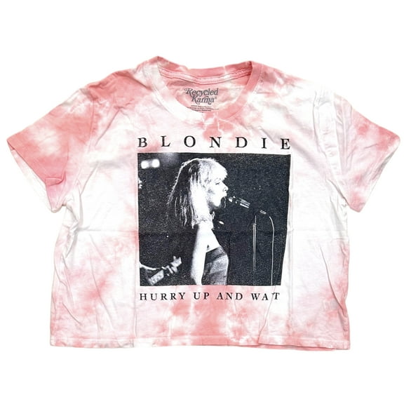 Recycled Karma Women's Blondie Hurry Up and Wait Crop Pink Tie Dye Tee T-Shirt (X-Small, Pink Tie Dye)