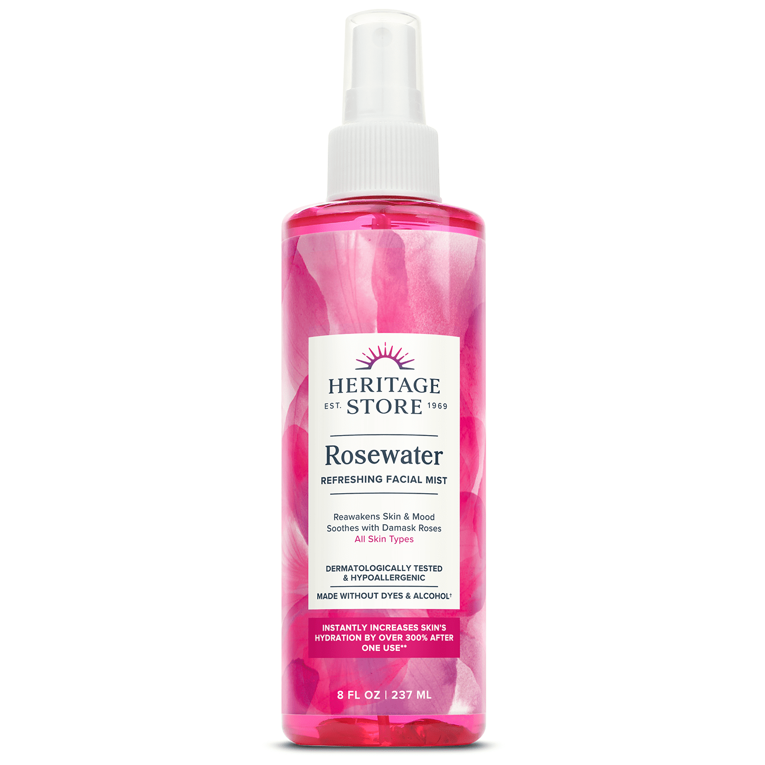 (3 pack) HERITAGE STORE Rosewater & Glycerin Hydrating Facial Mist - Dry Combination Skin Care - Rose Water Spray w/Vegetable Glycerine, Made Without Dyes or Alcohol, Hypoallergenic, 8 Fl Oz