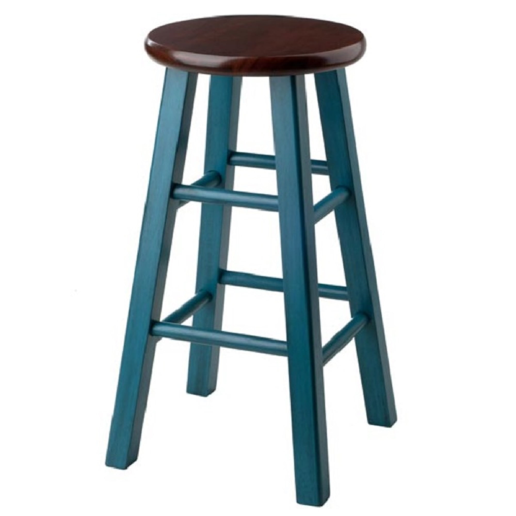 Contemporary Home Living 24” Teal Blue Round Counter Stool with Walnut Seat