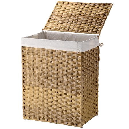Sortwise Handwoven Laundry Basket 90l, Large Wooden Laundry Basket With Lid