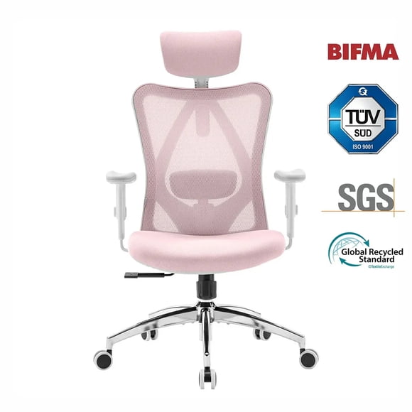 SIHOO M18 Office Chair, Mesh Computer Ergonomic Chair with Adjustable Lumbar Support, High Back Chair for Big and Tall, Pink
