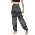 thumbnail image 4 of SWSMCLT Women's Smocked Waist Yoga Pant Boho Elastic Waist Harem Pants Tapered Leg Elephant Printed Bohemian Hippie Cinch Bottom Thai Indian Jogger Black One Size, 4 of 5