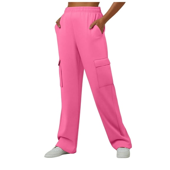 GEWSEY Womens Medium Waist Baggy Elastic Waist Sweatpants Casual Fleece Long Pants with Pockets (Pink, XXL)