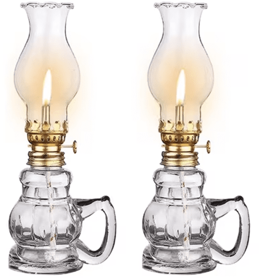 2 Pcs Chamber Oil Lamp Lantern for Indoor Use Classic Kerosene Lamp Vintage Glass Kerosene for Home Tabletop Decor Emergency Lighting