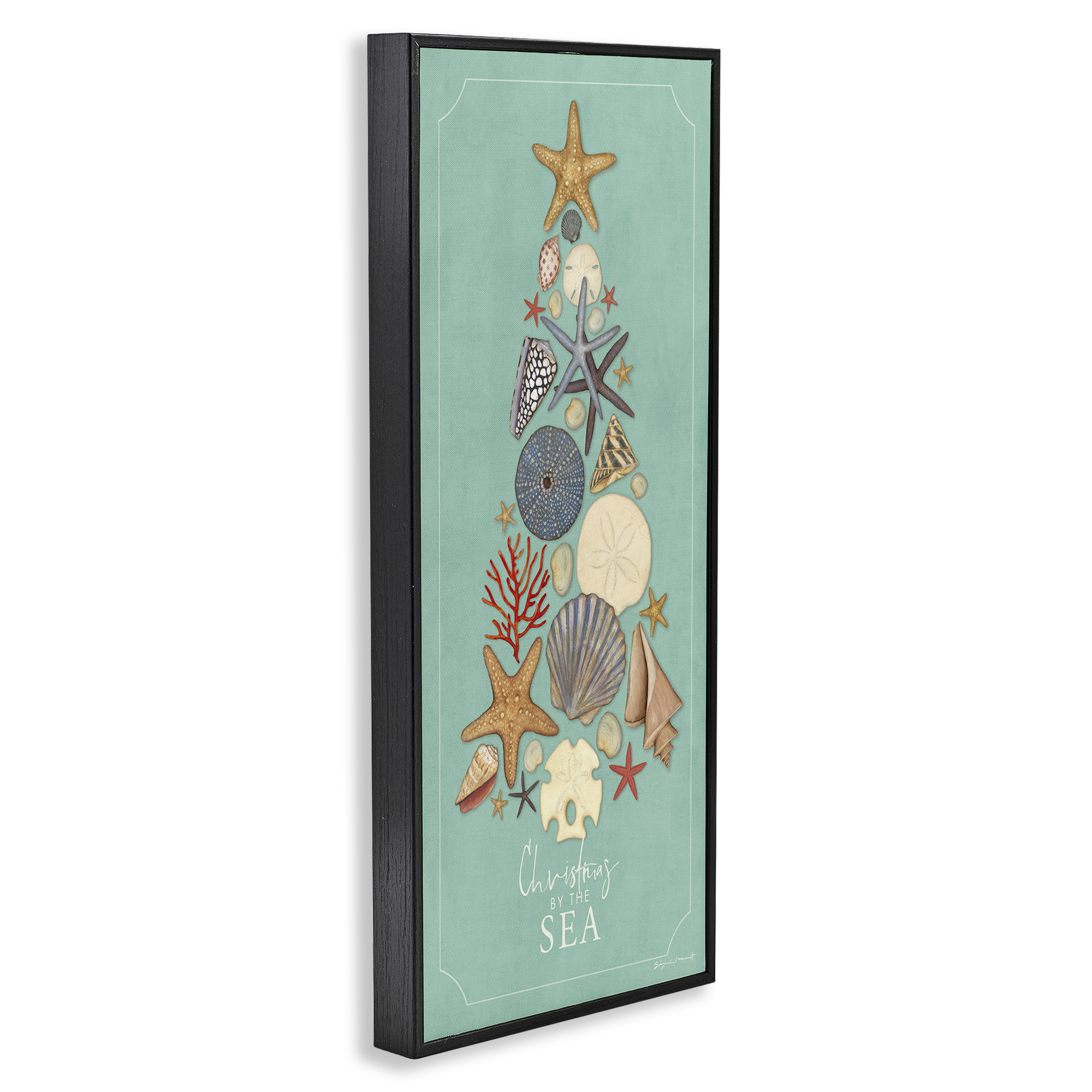 Stupell Industries Seashell Holiday Tree Holiday Painting Black Framed Art Print Wall Art, 10 x 24