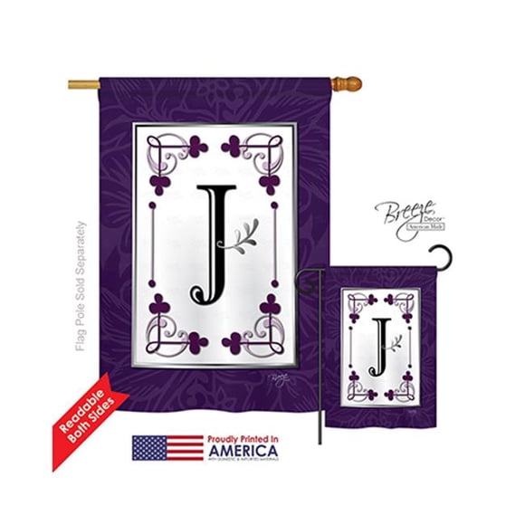 Breeze Decor 30010 Classic J Monogram 2-Sided Vertical Impression House Flag - 28 x 40 in.