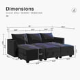 thumbnail image 3 of Honbay Velvet Upholstered Sectional Sofa Bed with Storage Ottoman, Navy Blue, Durable and Comfortable, 3 of 4