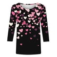 thumbnail image 5 of Heart 3/4 Sleeve Tshirts Womens Plus Size Valentines Tops Cute Holiday Print Tee Basic Tunic Shirts, 5 of 5