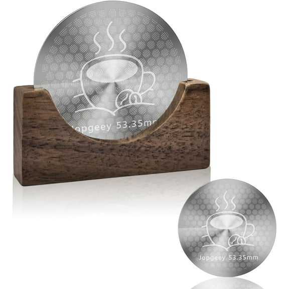 53.35mm Espresso Puck Screen with Stand, 0.9mm 150μm Ultra Thin Reusable Coffee Filter Compatible with Breville Barista 54mm Portafilter Basket, 304 Stainless Steel Espresso Machine Accessories