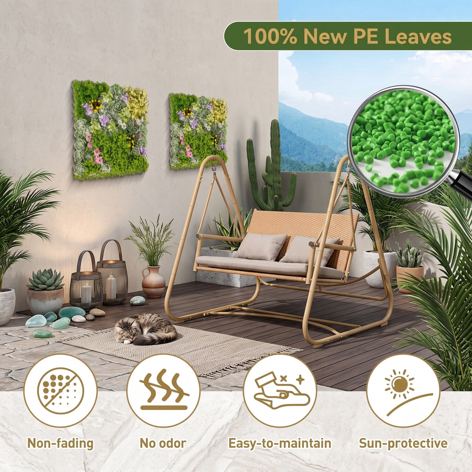 ALPULON 20 x 20 3D Artificial Greenery Panel, Hanging Succulents Faux Plant Wall with 10 Types of Mixed Greenery for Balcony Home Office Indoor, Green and Brown