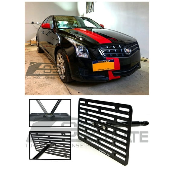 Extreme Online Store Replacement for 2013-Present Cadillac ATS NO PDC Models | EOS Plate Version 2 Full Sized Front Bumper Tow Hook License Relocator Mount Bracket
