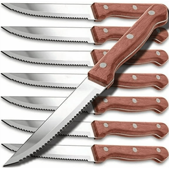 Steak Knife Set 8 Piece, German Stainless Steel Serrated Steak knives with Full Tang 5Cr15Mov HRC57-58 Hardness Sharp Wooden Steak Knives Set (Not dishwasher safe)$$Home Decor, Kitchen, & Other