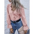 thumbnail image 3 of Blusa de mujer, camisa de manga larga con cuello en V Tops delgados casuales de otoño Irfora Rosa/Medio, 3 of 7