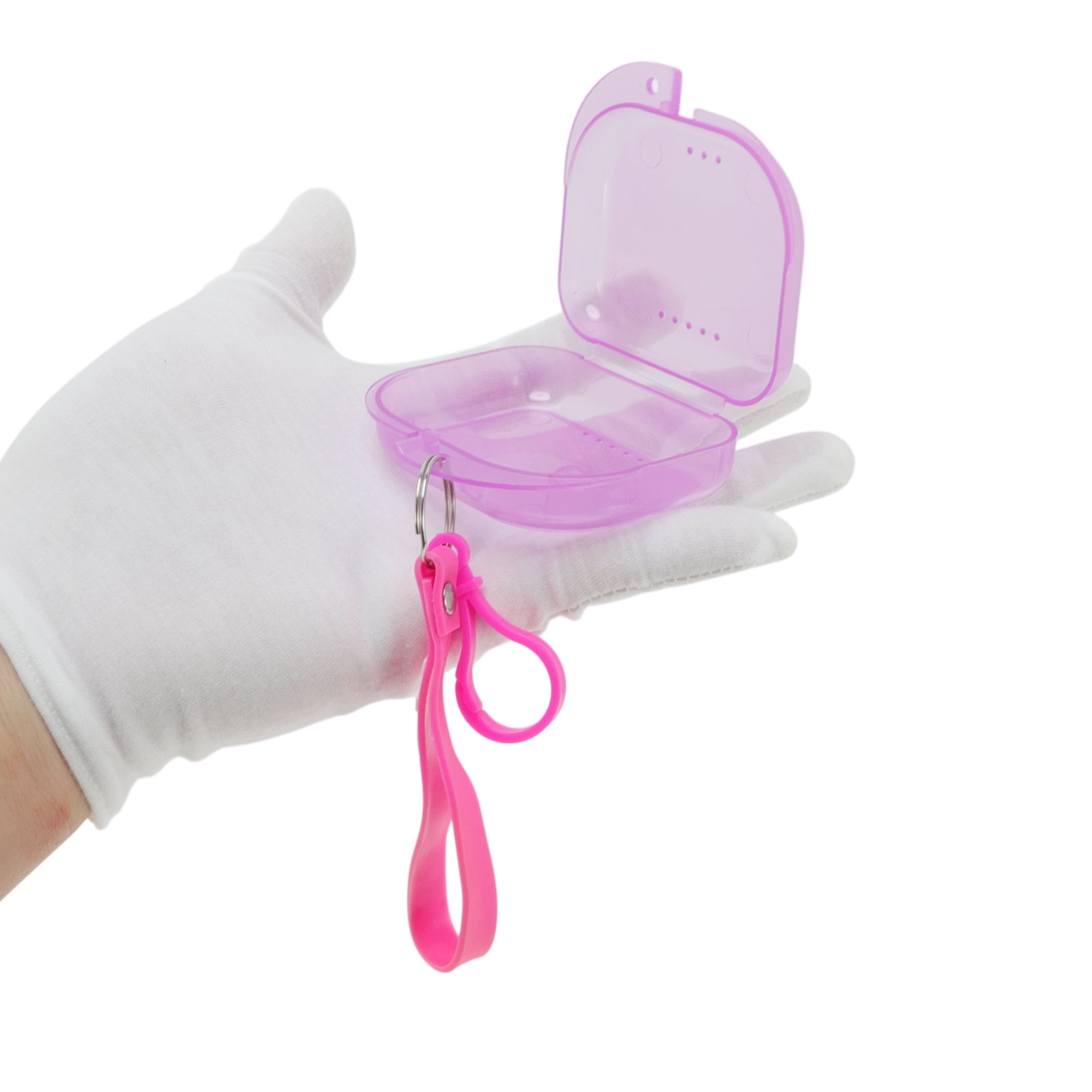 Unique Bargains Compact Braces Box with Lanyard 1 Pc Clear, Pink, Rose Red