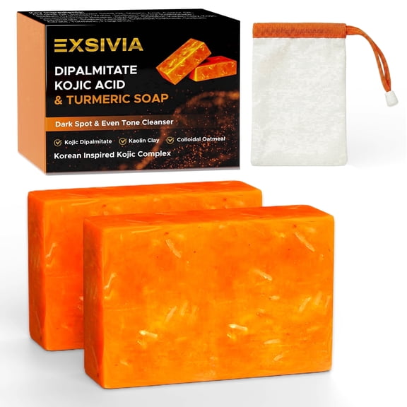 EXSIVIA Kojic Acid Dipalmitate & Turmeric Soap Bar for Dull & Uneven Looking Skin, Deep Cleansing Without Dryness, Helps Reduce Body Odor, Sulfate Free for Face and Body Cleanser