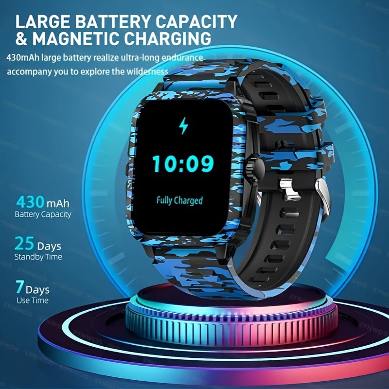 EIGIIS KT71 Smart Watch for Men, 1.96'' Big Screen 3ATM Waterproof Rugged Outdoor Smartwatch with Sports Swimming Watch for Android iOS, 1pc