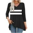 thumbnail image 2 of Ltctricy Women's Tunic Tops 3/4 Sleeve V Neck Asymmetrical Hem Striped Oversized T Shirts Casual Loose Tee Blouses(Black,XX-Large), 2 of 6