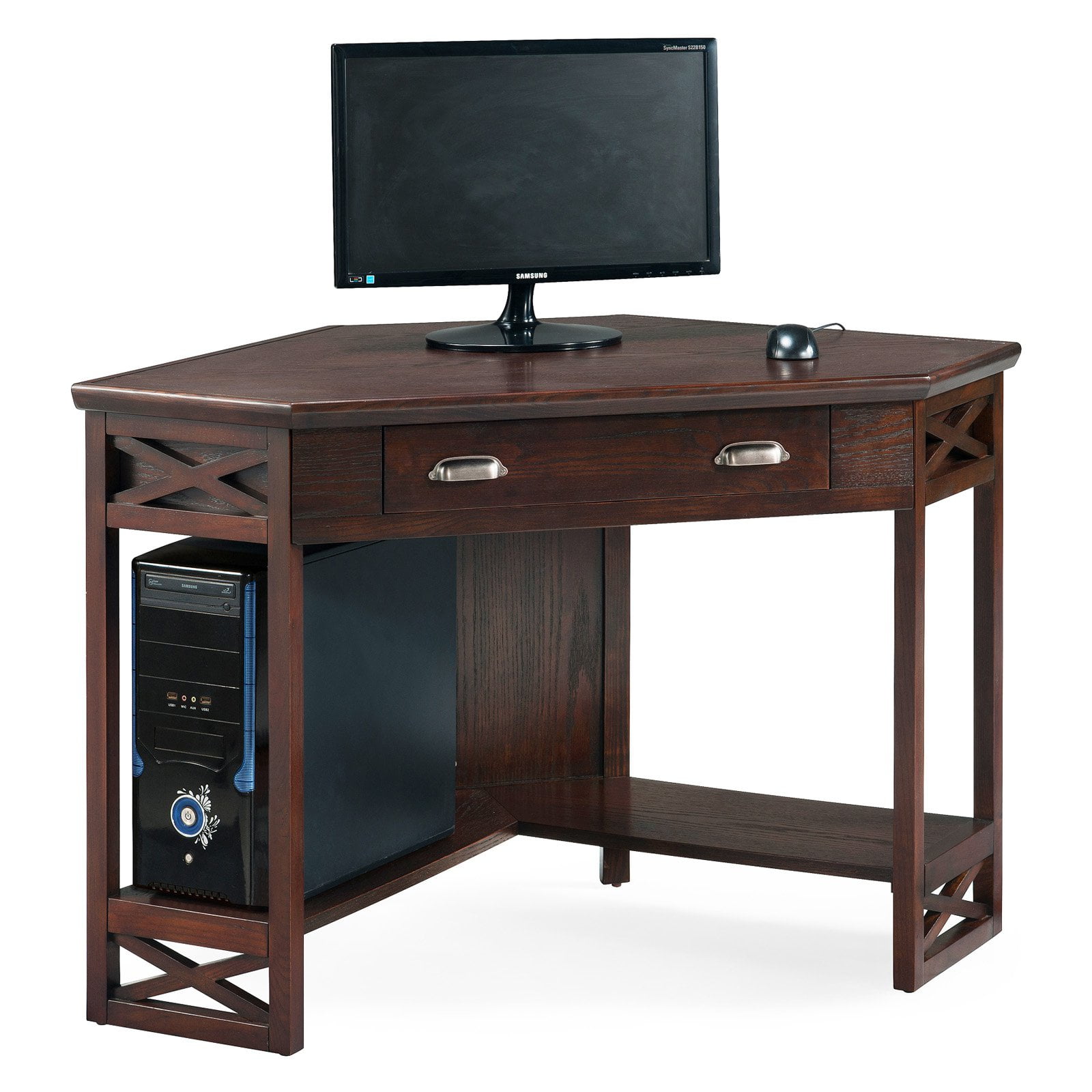 Leick Home 48 in. Corner Computer/Writing Desk Chocolate Oak