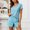 Light Blue women two piece sets summer a1, variant on BRELIL Women Two Piece Sets Summer V Neck Short Sleeve Tshirt Elastic Waisted Shorts Plaid Matching Lounge Set Casual Home Wear Pajama Soft Outfits Travel Tracksuit, Sky Blue L