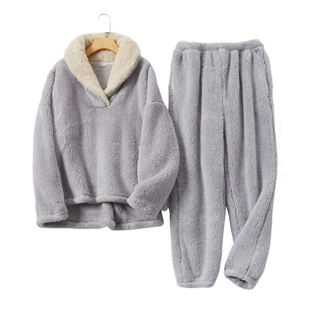 MesaSe Pyjama en Molleton Corail pour Femmes, Flanelle, Tenue de Nuit Douce, Ensemble de Pyjama Chaud, Tenue d'Intérieur, Ensemble de Pyjama 2 Pcs, Gris TG