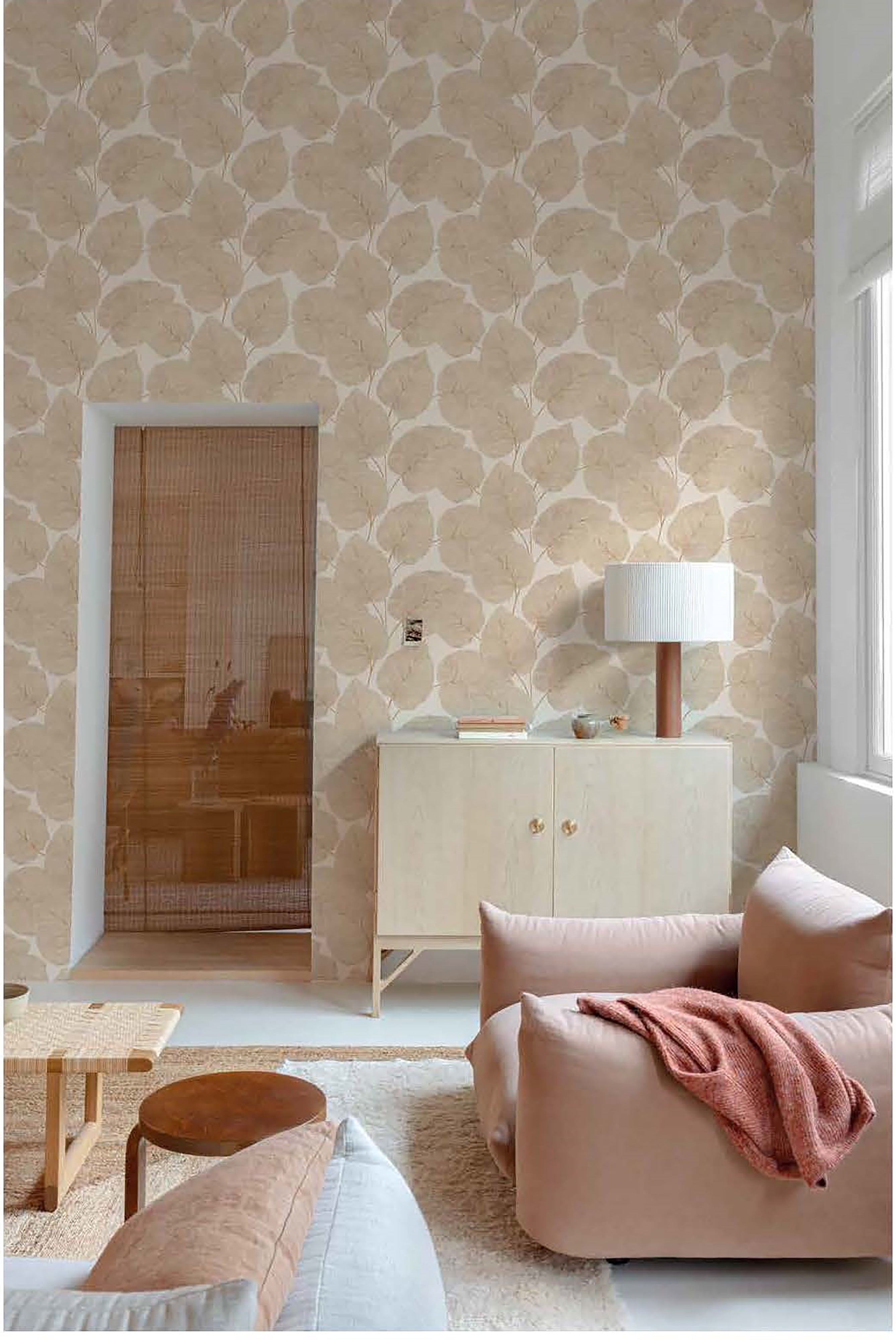Beige Luxor Leaf Tropical Wallpaper