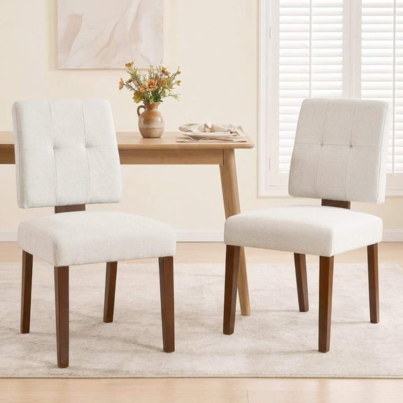 Dining Chairs Set of 2, Modern Upholstered Wooden Dining Chairs with Wood Legs, Beige