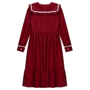 Aislor Pioneer Girls Colonial Prairie Costume 1800s Victorian Long Sleeve Ruffle Dress Burgundy 16