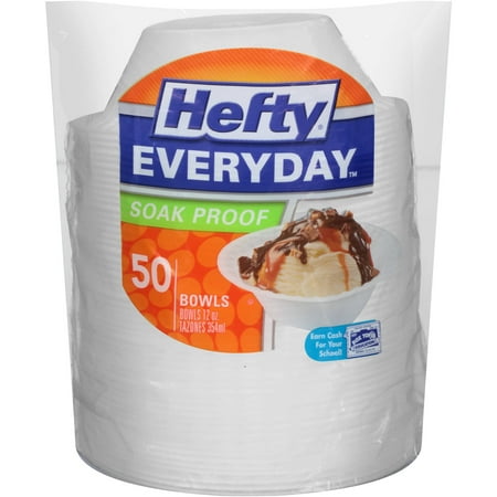 Hefty Soak Proof Foam Bowls, 12 oz, 50 Count