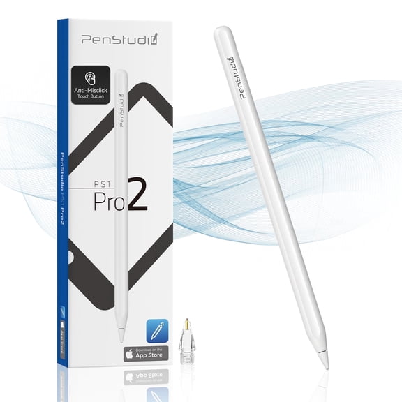 PS1-Pro2 Stylus for iPad 6th-11th Gen, Silent Shortcuts, White | Patented Quiet Tap Controls, App Gestures, Tilt Shading, Palm Rejection, 2X USB-C Fast Charging, Drawing & Note Taking