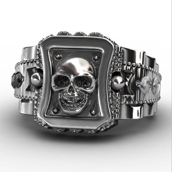 Mens Diamond Skull Ring Punk Hip Hop Alloyed Plated Jewelry Statement Piece Durable Accessory for Street Style