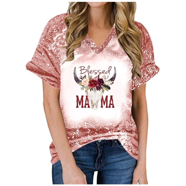 Top de manga corta con estampado de degradado Sexy de verano para mujer con cuello en V y estampado de día regular para mujer OAVQHLG3B Store lin121212