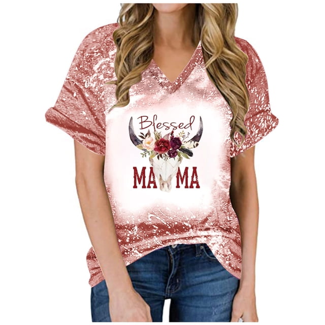 Top de manga corta con estampado de degradado Sexy de verano para mujer con cuello en V y estampado de día regular para mujer OAVQHLG3B Store lin121212
