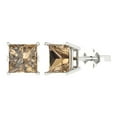 thumbnail image 2 of 4 Ct Princess Cut Studs Champagne Crystal 14K White Solid Gold Everyday Dainty Earrings Push Back, 2 of 7