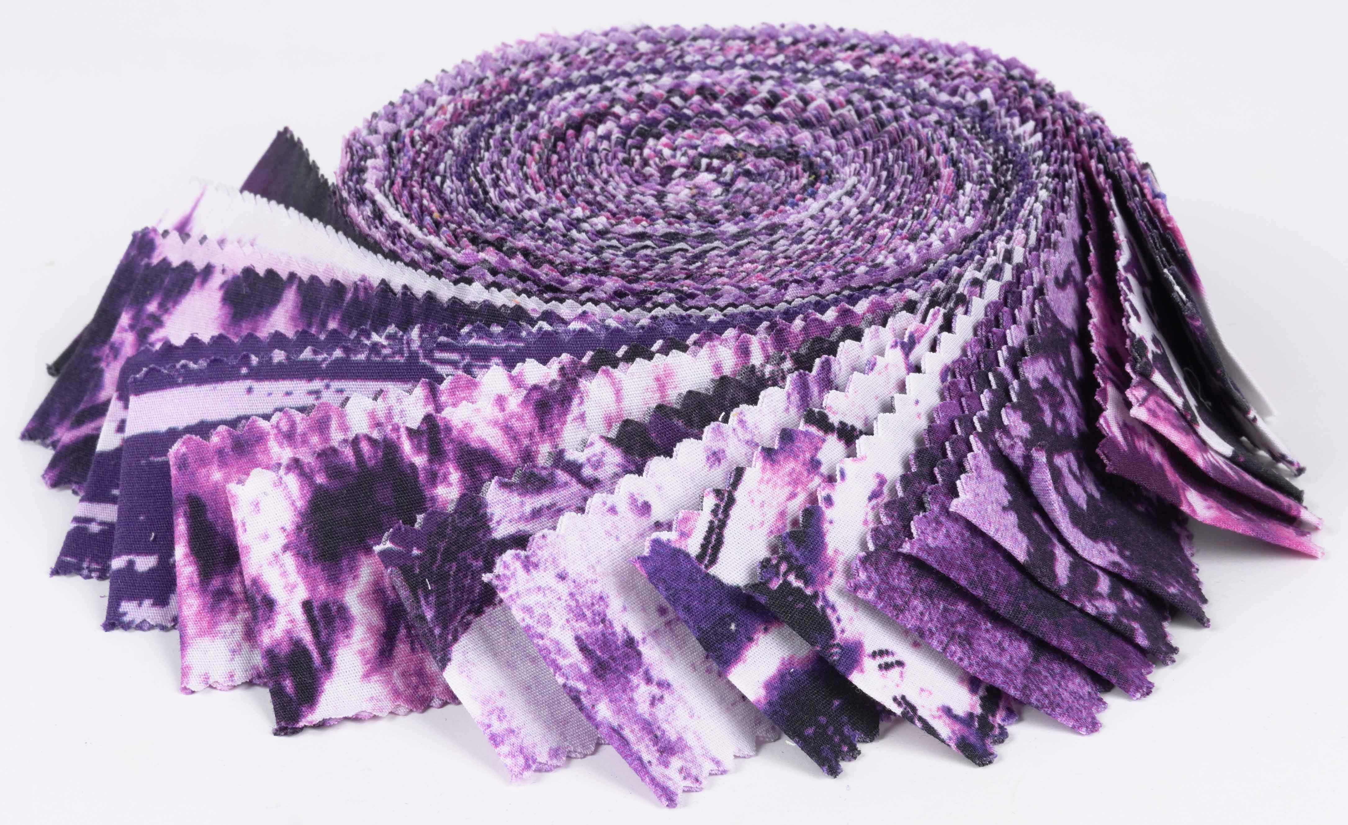 Soimoi 40Pcs Tie Dye Print Precut Fabrics Strips Roll Up 1.5x42inches Cotton Jelly Rolls For Quilting - Purple