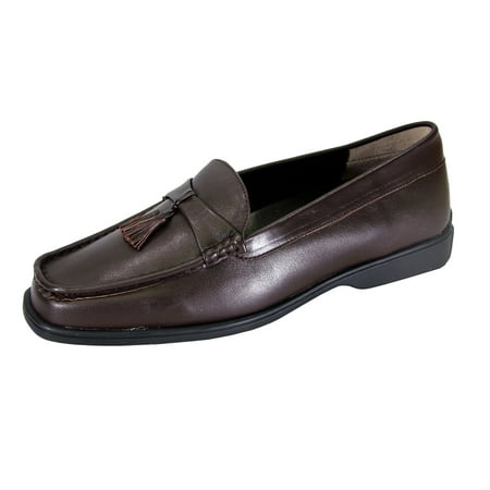 PEERAGE Sonya Wide Width Moccasin Design Comfort Leather Loafers BROWN