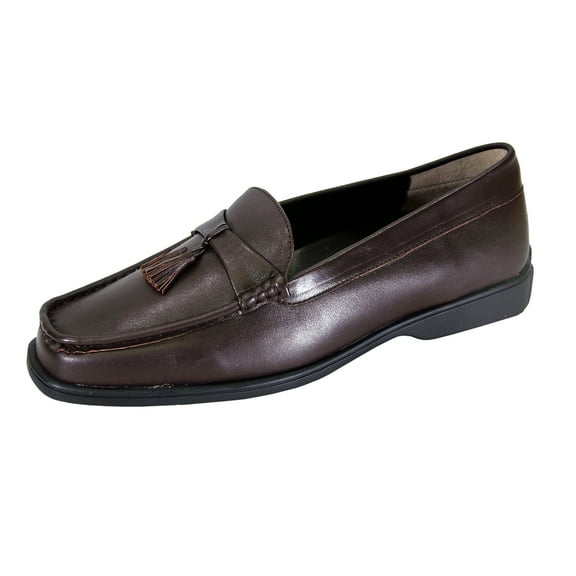 PEERAGE Sonya Wide Width Moccasin Design Comfort Leather Loafers BROWN 6