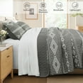 thumbnail image 2 of Whale Flotilla Reversible Ultra Soft Printed Quilts Queen Size, Lightweight Patchwork Geometric Stripes Bedspreads Coverlets Queen Quilt Bedding Set with 2 Pillow Shams for All Seasons, Deep Grey, 2 of 8