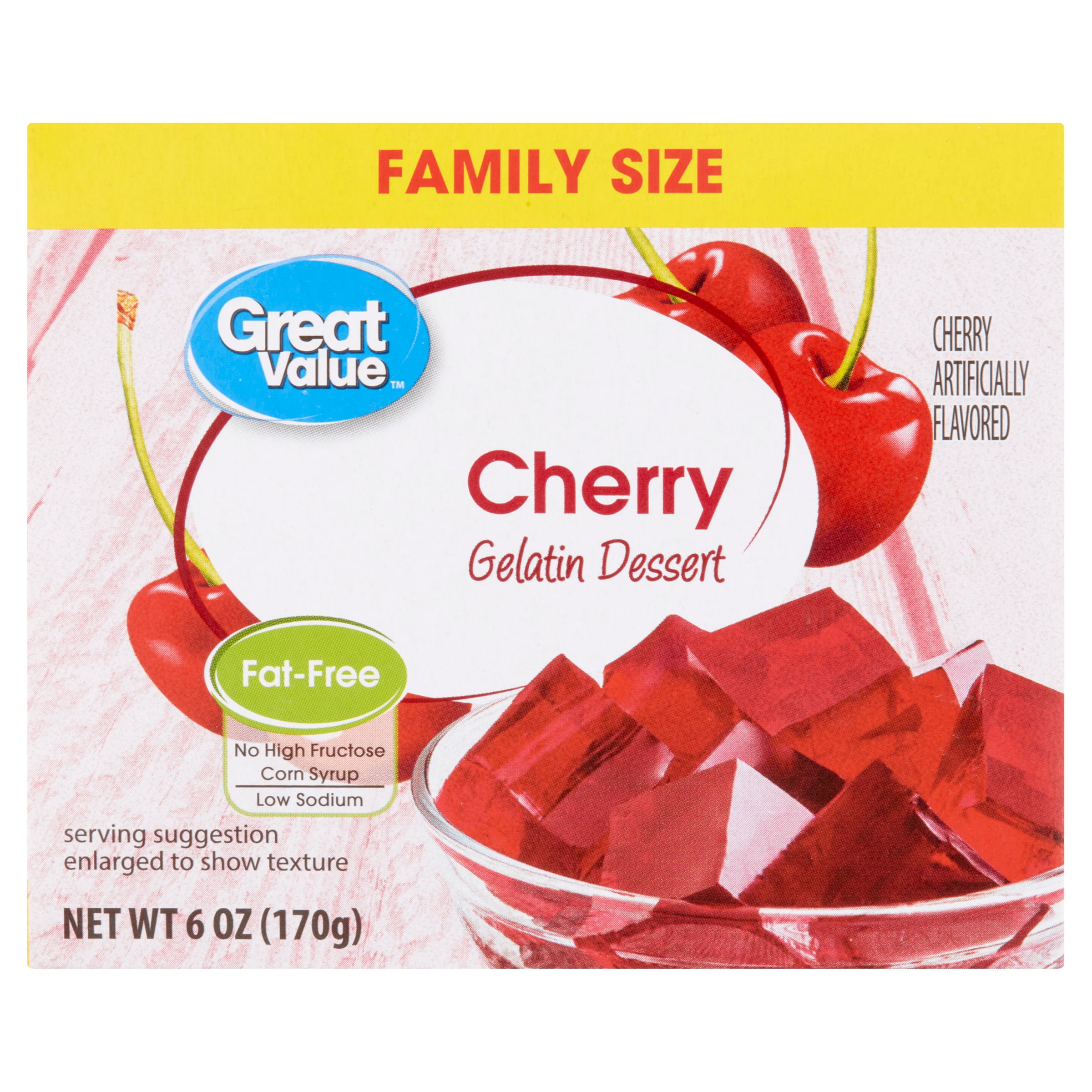 Great Value Cherry Gelatin Dessert Family Size, 6 oz