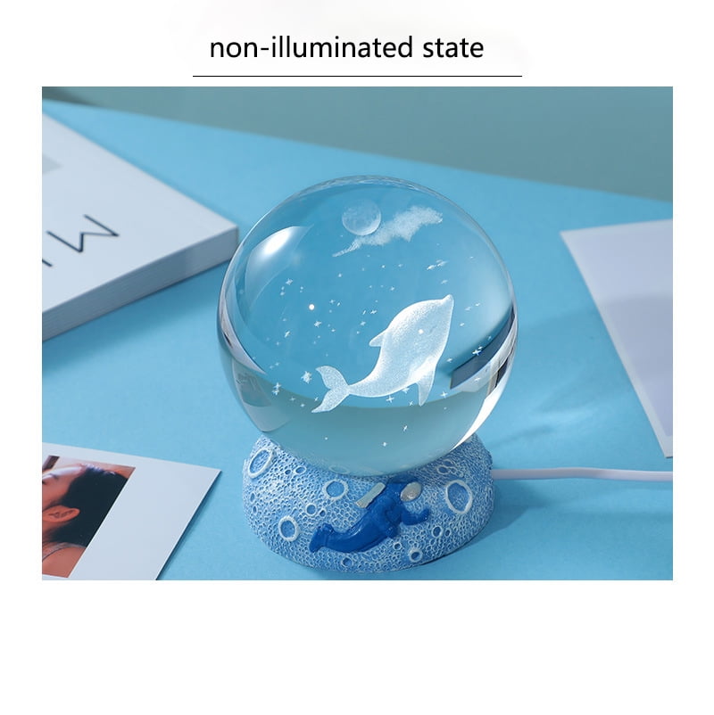 3.15 inch 3D Crystal Ball Night Light with Resin Base,Birthday Christmas Festive Days Gift，Deep Sea Whale