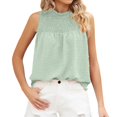 thumbnail image 2 of Tittly Camisole top Vest for Women Womens Dot Tank Tops Summer Sleeveless Mock Neck Shirred T Shirts Casual Linen Blend Keyhole Back Tie Knot Tops Waistcoat Vest T Shirts for Women Green M, 2 of 4