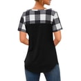 thumbnail image 3 of Women Plaid Print Pocket Patchwork Contrast Color Short Sleeve Top, 3 of 4
