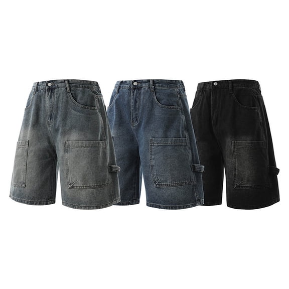 Y2k Shorts Men Vintage Baggy Jean Shorts Long Jorts Grunge Denim Bermuda Short Streetwear Gray