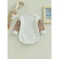 thumbnail image 4 of Sunloudy Nouveau-Né Bébé Rompers, Rugby Imprimé Léopard Patchwork Casual Manches Longues Combinaison, 4 of 8