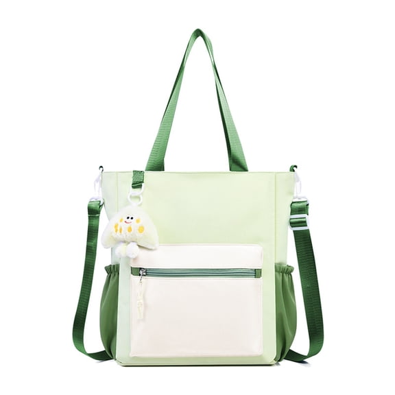 Cute Canvas Tote Bag With Plush for Ages 5rd 6th 8th 10th Pendant Multi Pocket Adjustable Strap Homework Tutoring Book Bag For School