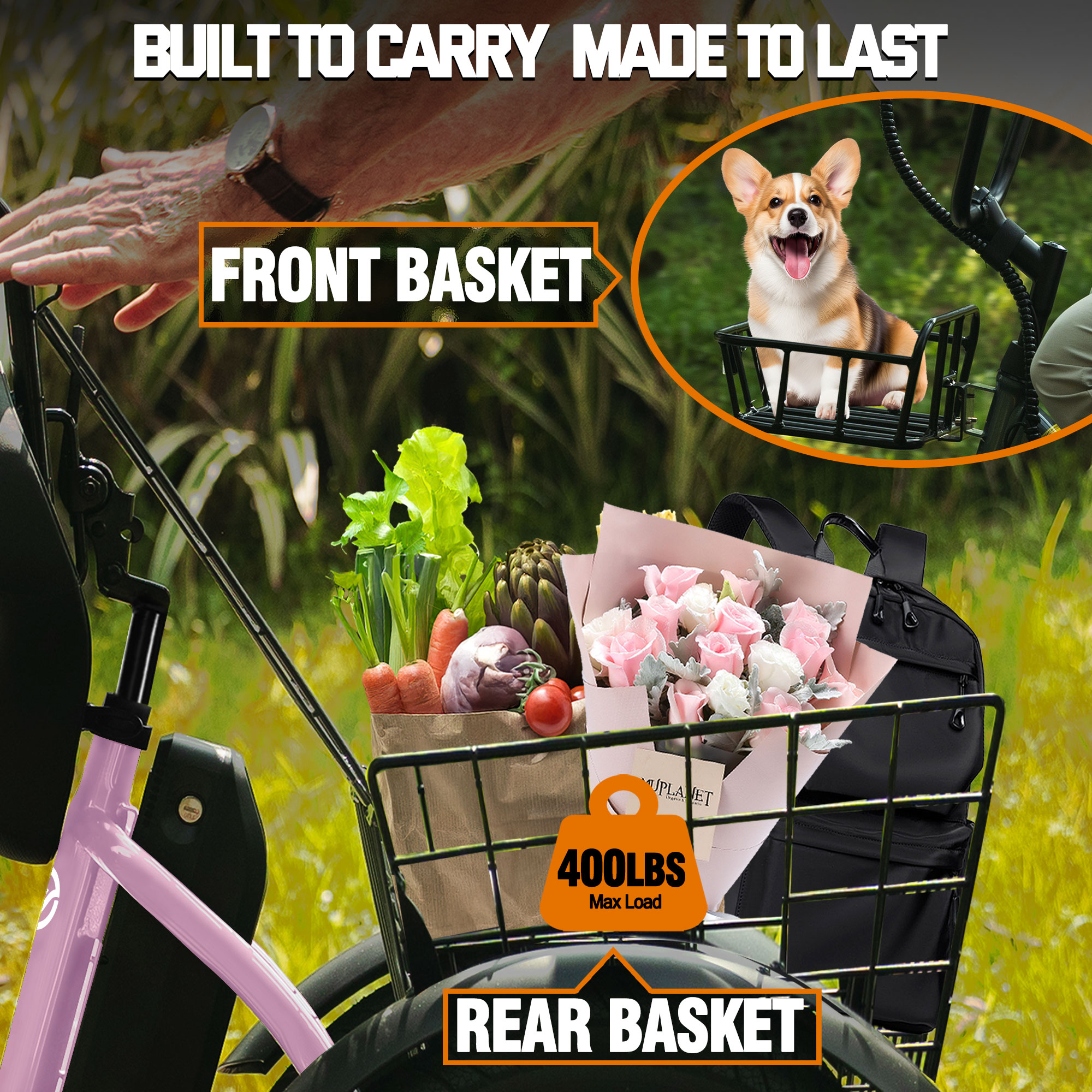 ESKUTE Pink E Trike Electric Bike, Peak 1200W Brushless Motor Folding Trike 18X3.0 Fat Tire Ebike, 499Wh Removable Battery, Step-Thru 3 Wheel Electric Bicycle, 48V 13AH 18MPH+ Tricycle for Adults