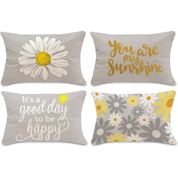 Yellow Grey Pillow Covers 12x20 Spring Summer Decorations Sunflower Lumbar Throw Pillow Covers Set of 4 for Couch Sofa Living Room Outdoor Spring Summer Yellow Gray Decor