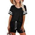 thumbnail image 1 of Ensemble de Pyjama à Rayures pour Femmes, Manches Courtes, Chemise de Nuit avec Shorts, 1 of 5