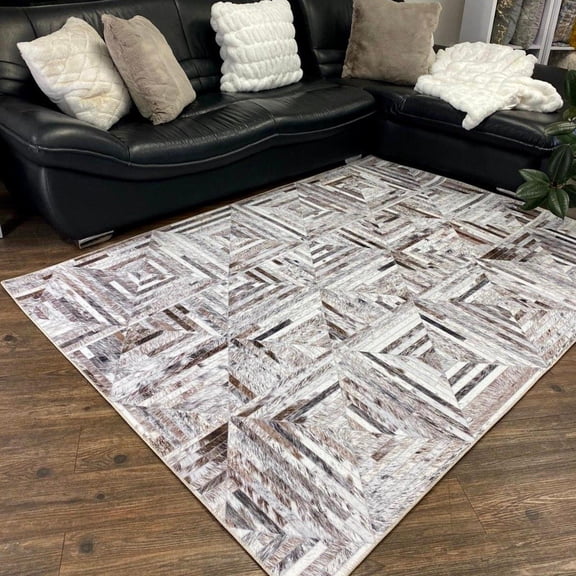 Vegan Brown Black Beige Cream Faux Hide/Cowhide Area Rug/Carpet Joy 262